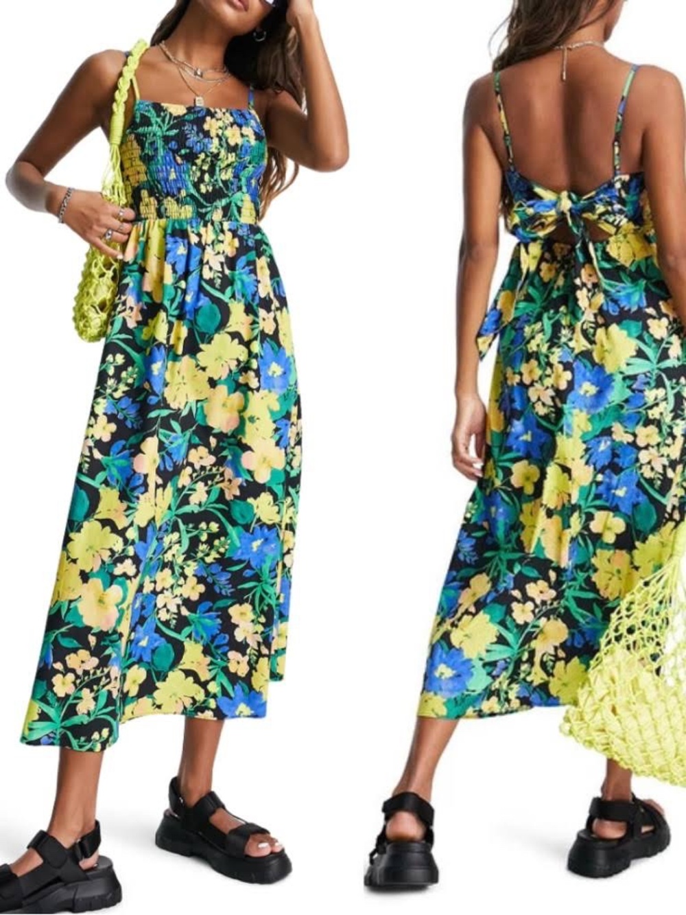 Topshop Floral Smock Dress Size Small